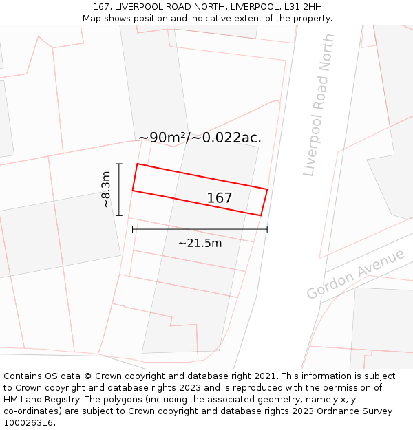 167, LIVERPOOL ROAD NORTH, LIVERPOOL, L31 2HH: Plot and title map