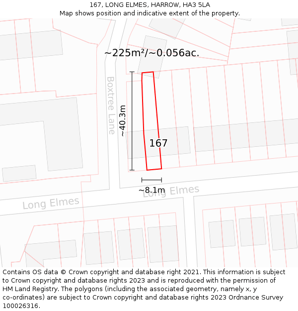 167, LONG ELMES, HARROW, HA3 5LA: Plot and title map