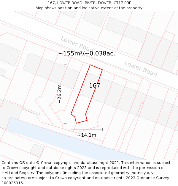167, LOWER ROAD, RIVER, DOVER, CT17 0RE: Plot and title map