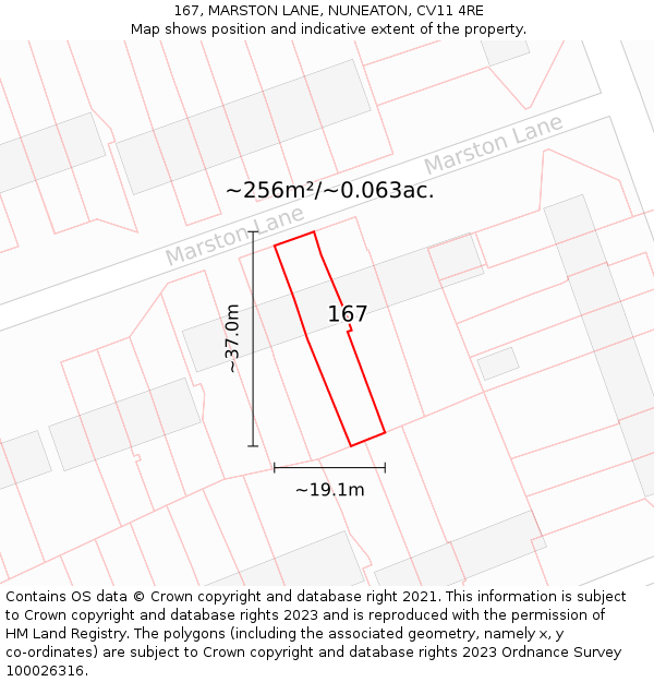 167, MARSTON LANE, NUNEATON, CV11 4RE: Plot and title map