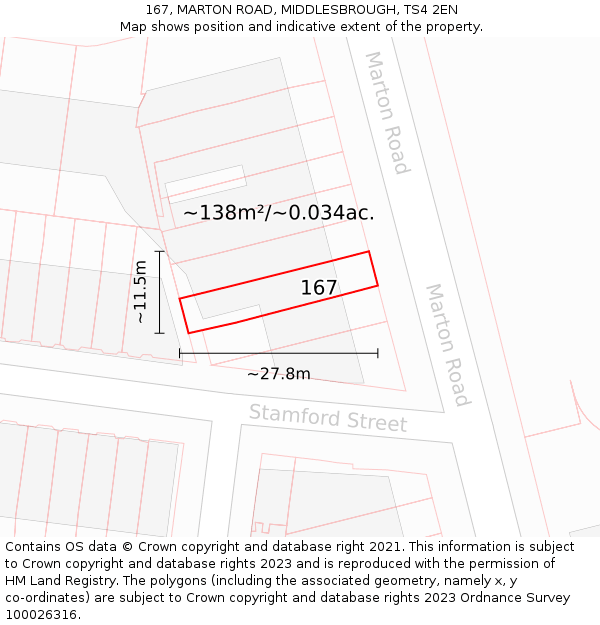 167, MARTON ROAD, MIDDLESBROUGH, TS4 2EN: Plot and title map