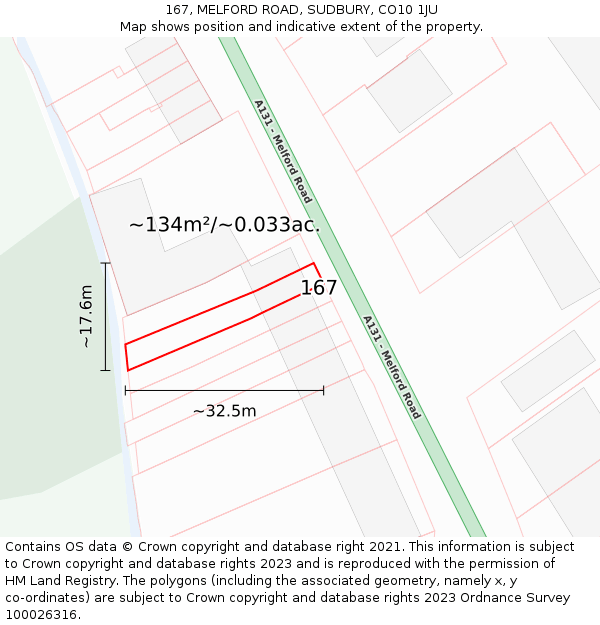 167, MELFORD ROAD, SUDBURY, CO10 1JU: Plot and title map