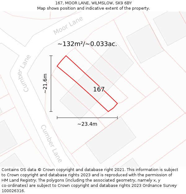 167, MOOR LANE, WILMSLOW, SK9 6BY: Plot and title map