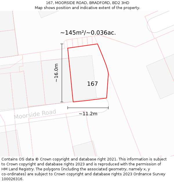 167, MOORSIDE ROAD, BRADFORD, BD2 3HD: Plot and title map