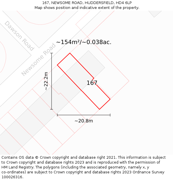 167, NEWSOME ROAD, HUDDERSFIELD, HD4 6LP: Plot and title map