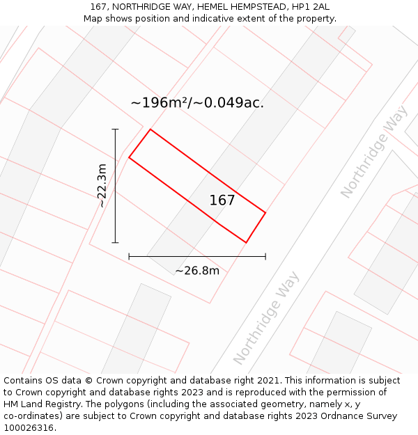 167, NORTHRIDGE WAY, HEMEL HEMPSTEAD, HP1 2AL: Plot and title map