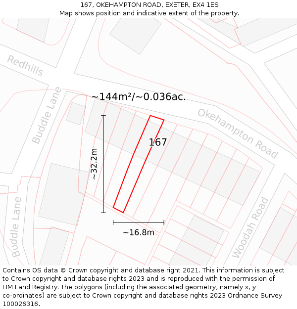 167, OKEHAMPTON ROAD, EXETER, EX4 1ES: Plot and title map