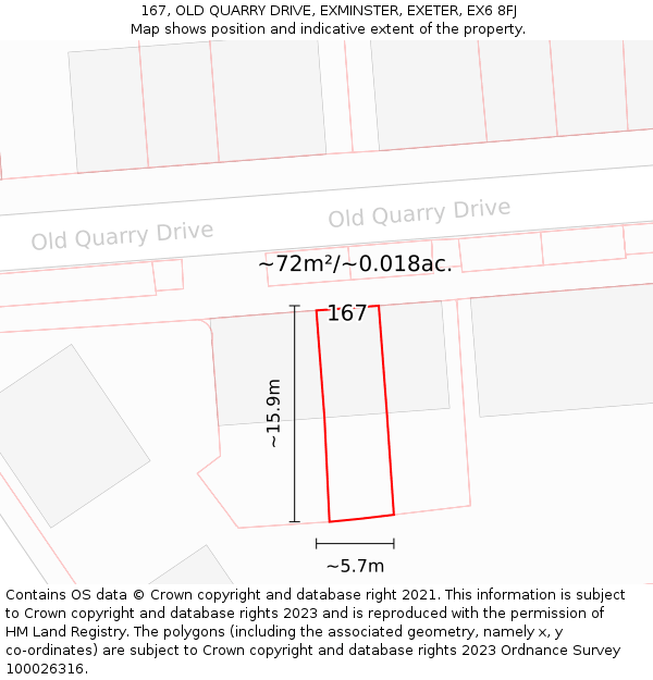 167, OLD QUARRY DRIVE, EXMINSTER, EXETER, EX6 8FJ: Plot and title map
