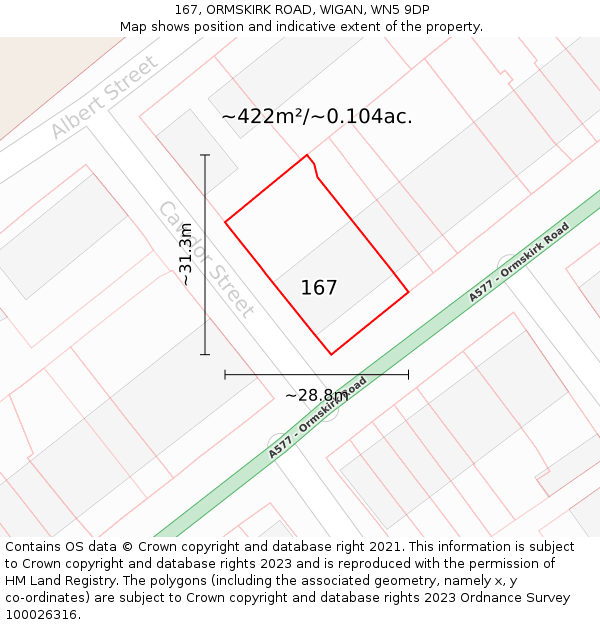167, ORMSKIRK ROAD, WIGAN, WN5 9DP: Plot and title map