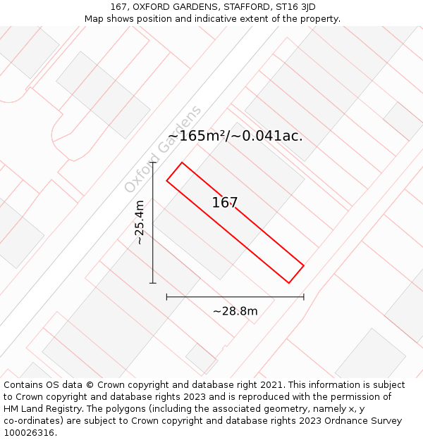 167, OXFORD GARDENS, STAFFORD, ST16 3JD: Plot and title map