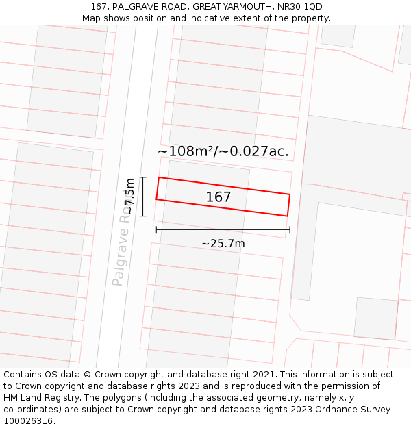 167, PALGRAVE ROAD, GREAT YARMOUTH, NR30 1QD: Plot and title map