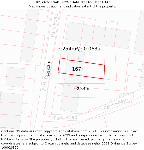 167, PARK ROAD, KEYNSHAM, BRISTOL, BS31 1AS: Plot and title map