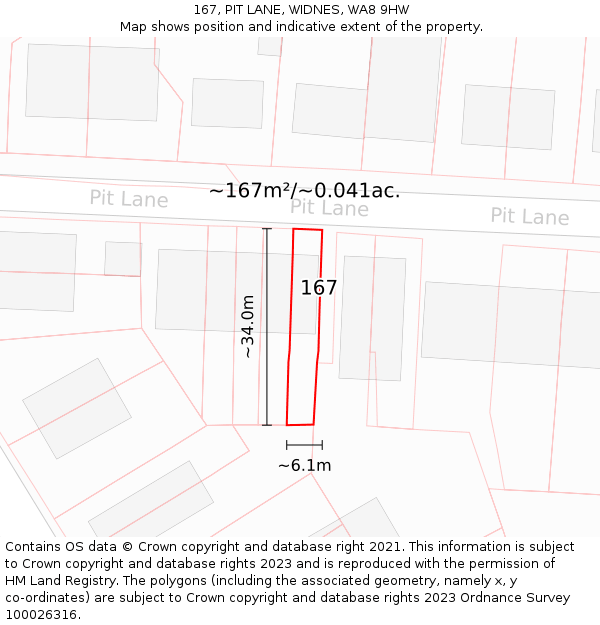 167, PIT LANE, WIDNES, WA8 9HW: Plot and title map