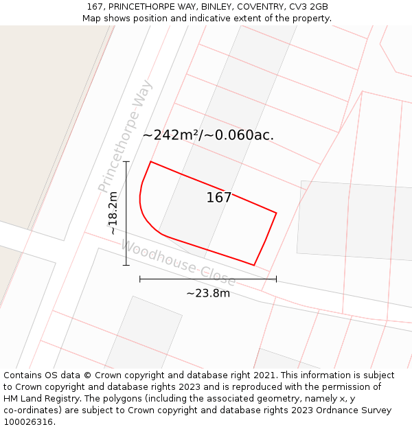 167, PRINCETHORPE WAY, BINLEY, COVENTRY, CV3 2GB: Plot and title map