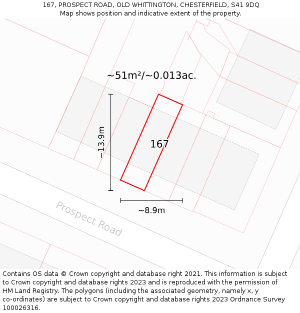 167, PROSPECT ROAD, OLD WHITTINGTON, CHESTERFIELD, S41 9DQ: Plot and title map