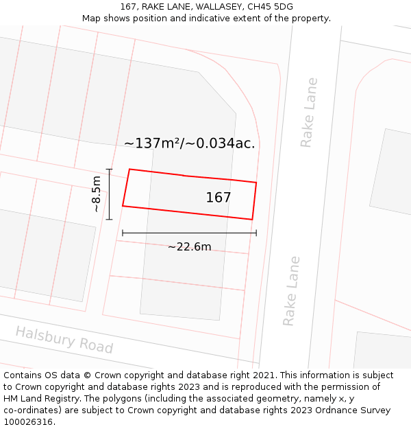 167, RAKE LANE, WALLASEY, CH45 5DG: Plot and title map