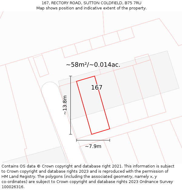 167, RECTORY ROAD, SUTTON COLDFIELD, B75 7RU: Plot and title map