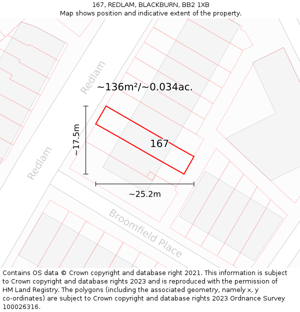 167, REDLAM, BLACKBURN, BB2 1XB: Plot and title map