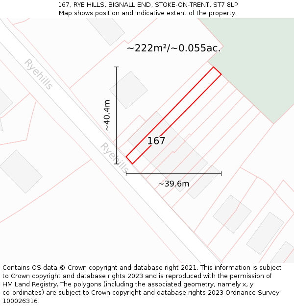 167, RYE HILLS, BIGNALL END, STOKE-ON-TRENT, ST7 8LP: Plot and title map