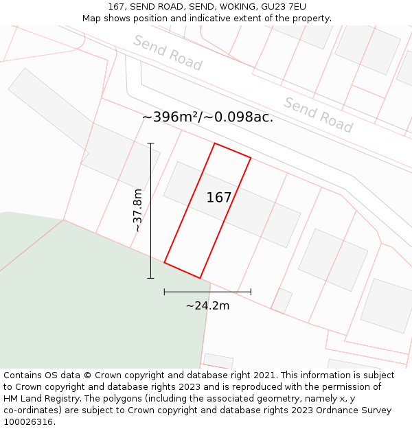 167, SEND ROAD, SEND, WOKING, GU23 7EU: Plot and title map