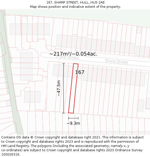 167, SHARP STREET, HULL, HU5 2AE: Plot and title map