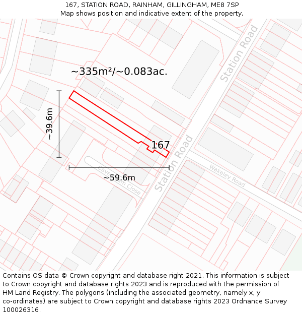 167, STATION ROAD, RAINHAM, GILLINGHAM, ME8 7SP: Plot and title map