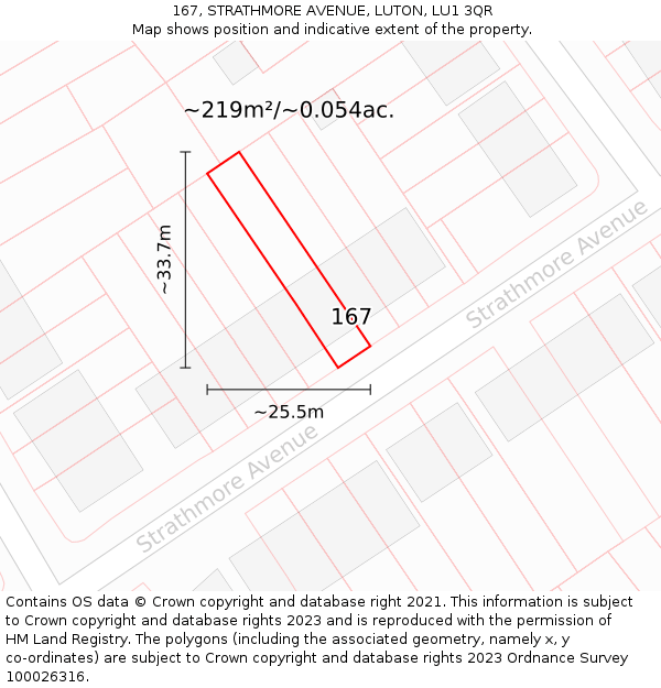 167, STRATHMORE AVENUE, LUTON, LU1 3QR: Plot and title map