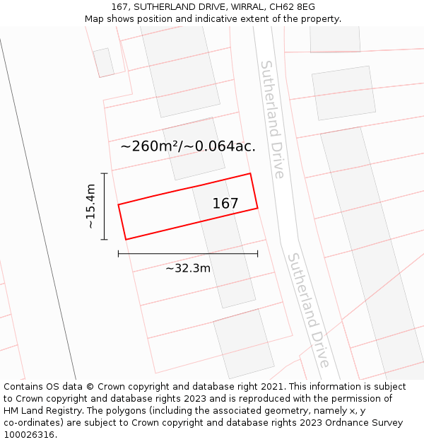 167, SUTHERLAND DRIVE, WIRRAL, CH62 8EG: Plot and title map