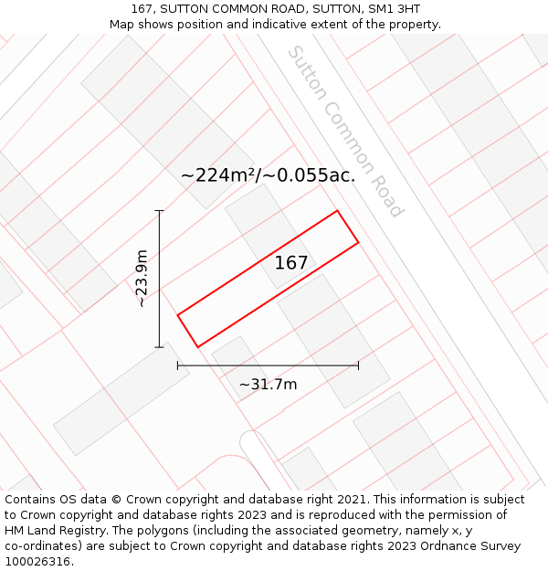 167, SUTTON COMMON ROAD, SUTTON, SM1 3HT: Plot and title map