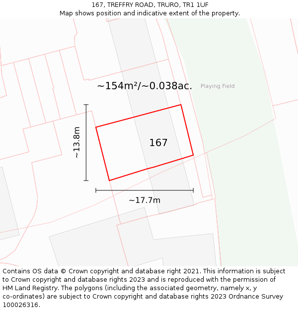 167, TREFFRY ROAD, TRURO, TR1 1UF: Plot and title map