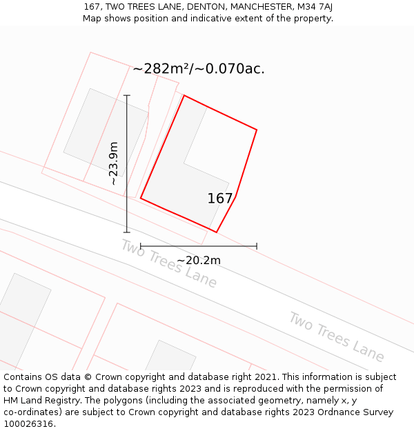 167, TWO TREES LANE, DENTON, MANCHESTER, M34 7AJ: Plot and title map