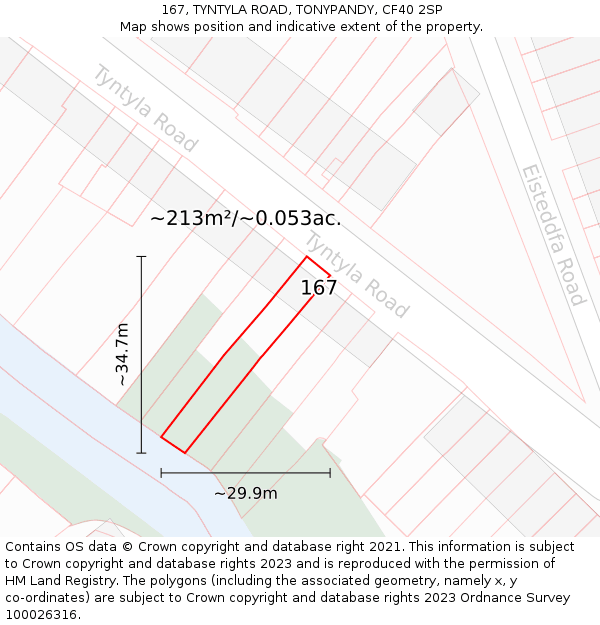 167, TYNTYLA ROAD, TONYPANDY, CF40 2SP: Plot and title map