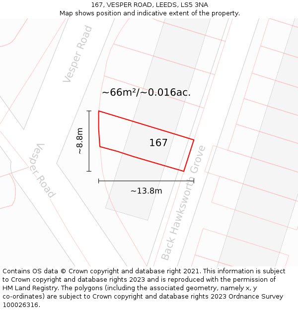 167, VESPER ROAD, LEEDS, LS5 3NA: Plot and title map