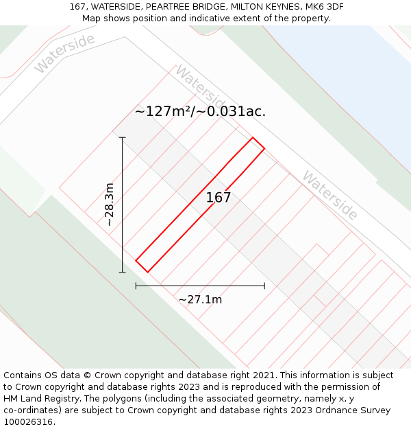 167, WATERSIDE, PEARTREE BRIDGE, MILTON KEYNES, MK6 3DF: Plot and title map