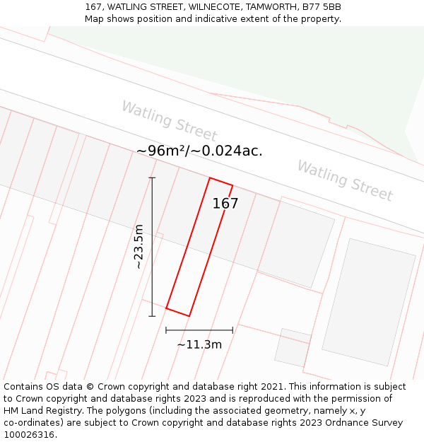 167, WATLING STREET, WILNECOTE, TAMWORTH, B77 5BB: Plot and title map