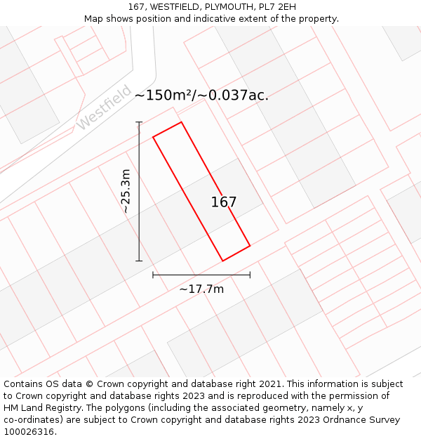 167, WESTFIELD, PLYMOUTH, PL7 2EH: Plot and title map