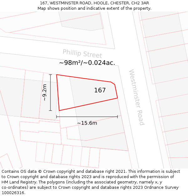 167, WESTMINSTER ROAD, HOOLE, CHESTER, CH2 3AR: Plot and title map