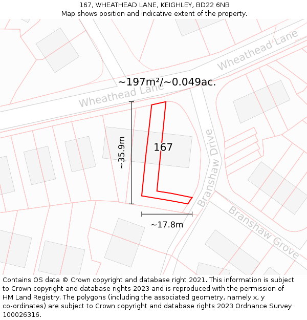 167, WHEATHEAD LANE, KEIGHLEY, BD22 6NB: Plot and title map