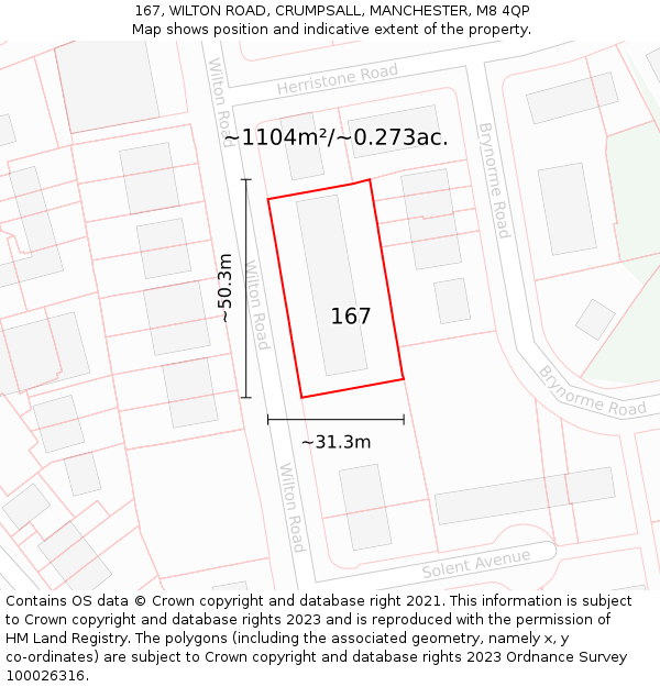 167, WILTON ROAD, CRUMPSALL, MANCHESTER, M8 4QP: Plot and title map
