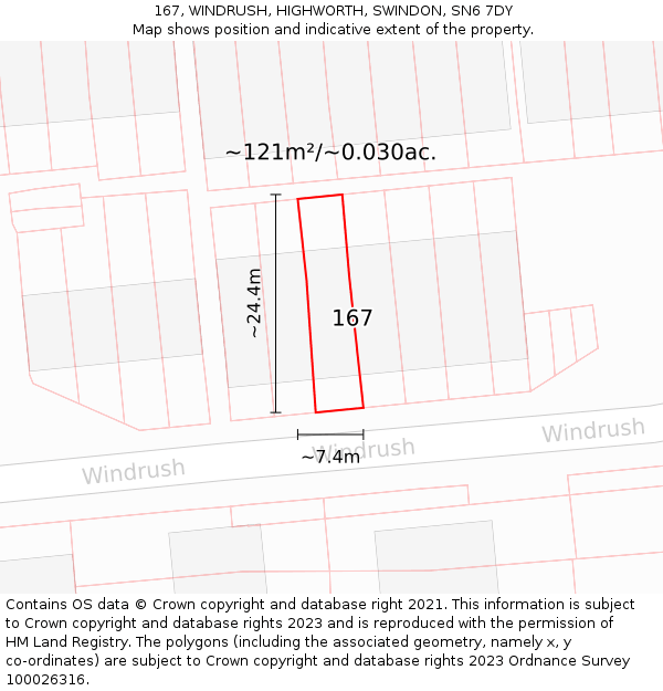 167, WINDRUSH, HIGHWORTH, SWINDON, SN6 7DY: Plot and title map
