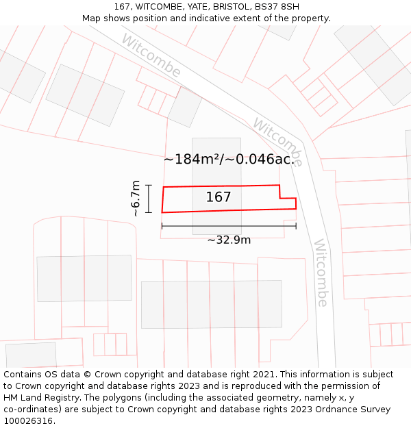 167, WITCOMBE, YATE, BRISTOL, BS37 8SH: Plot and title map
