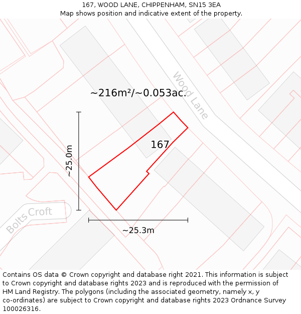 167, WOOD LANE, CHIPPENHAM, SN15 3EA: Plot and title map