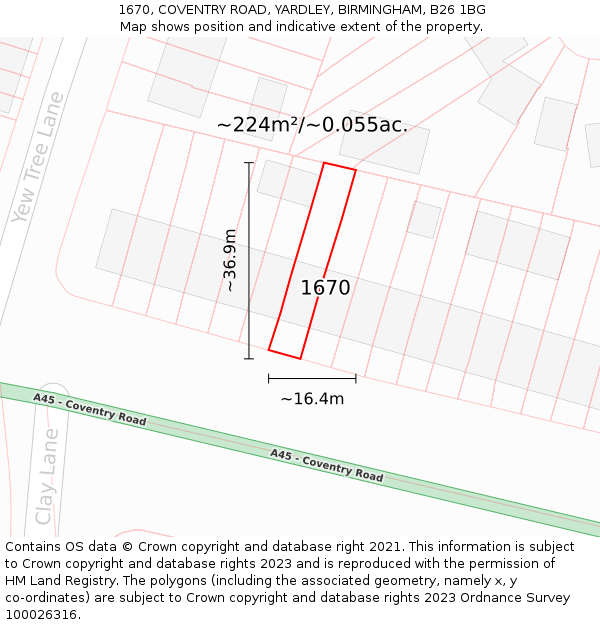 1670, COVENTRY ROAD, YARDLEY, BIRMINGHAM, B26 1BG: Plot and title map