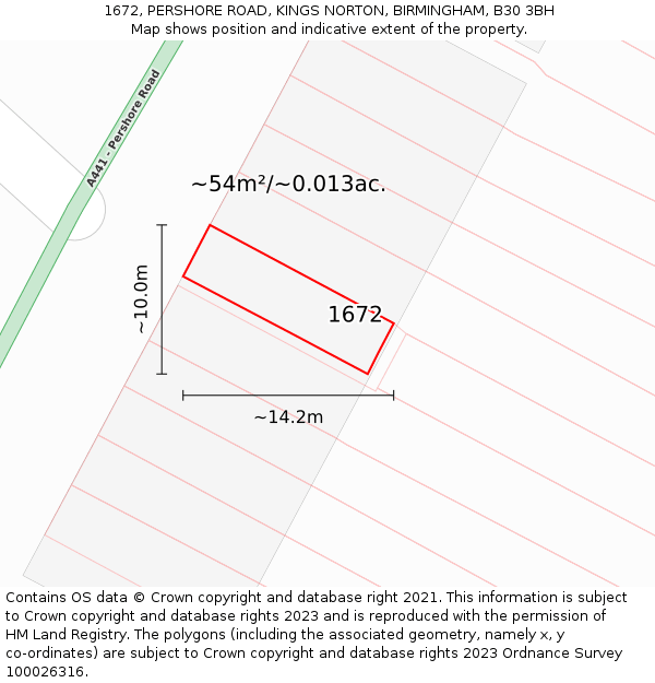 1672, PERSHORE ROAD, KINGS NORTON, BIRMINGHAM, B30 3BH: Plot and title map