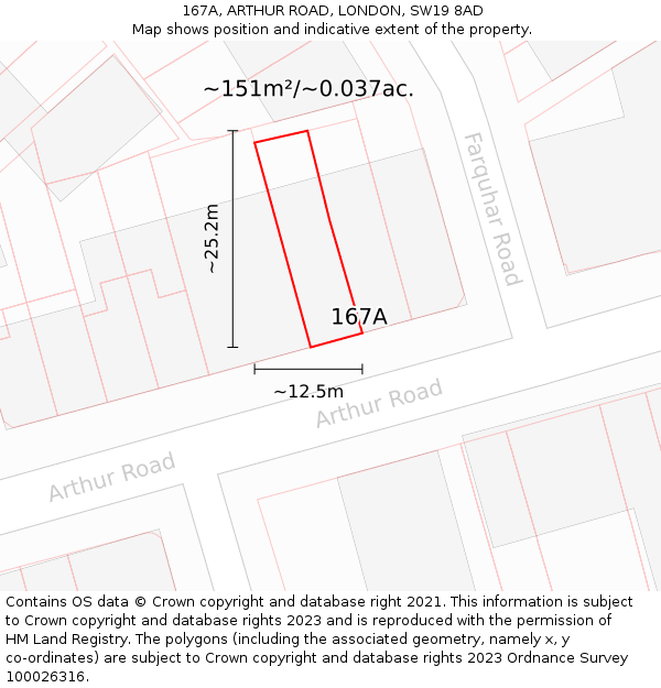 167A, ARTHUR ROAD, LONDON, SW19 8AD: Plot and title map