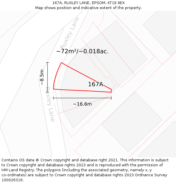 167A, RUXLEY LANE, EPSOM, KT19 9EX: Plot and title map