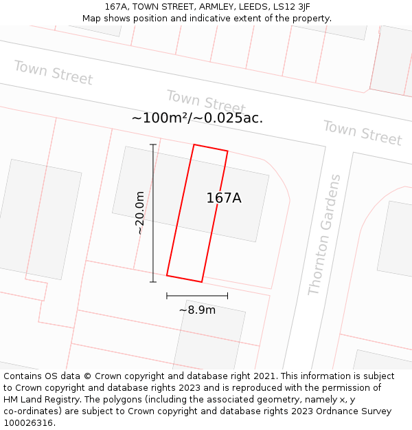 167A, TOWN STREET, ARMLEY, LEEDS, LS12 3JF: Plot and title map