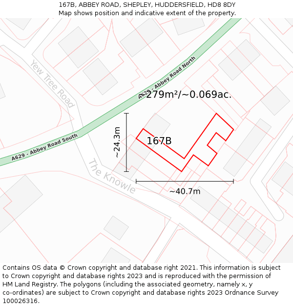 167B, ABBEY ROAD, SHEPLEY, HUDDERSFIELD, HD8 8DY: Plot and title map