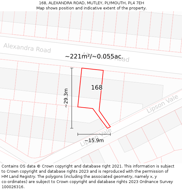 168, ALEXANDRA ROAD, MUTLEY, PLYMOUTH, PL4 7EH: Plot and title map
