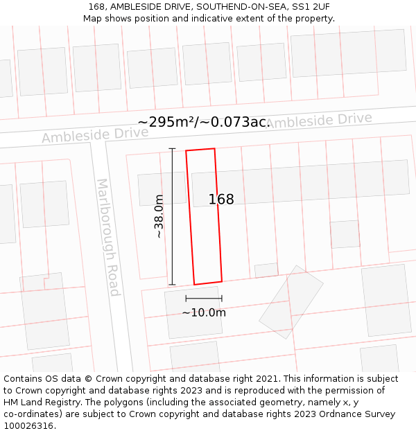 168, AMBLESIDE DRIVE, SOUTHEND-ON-SEA, SS1 2UF: Plot and title map
